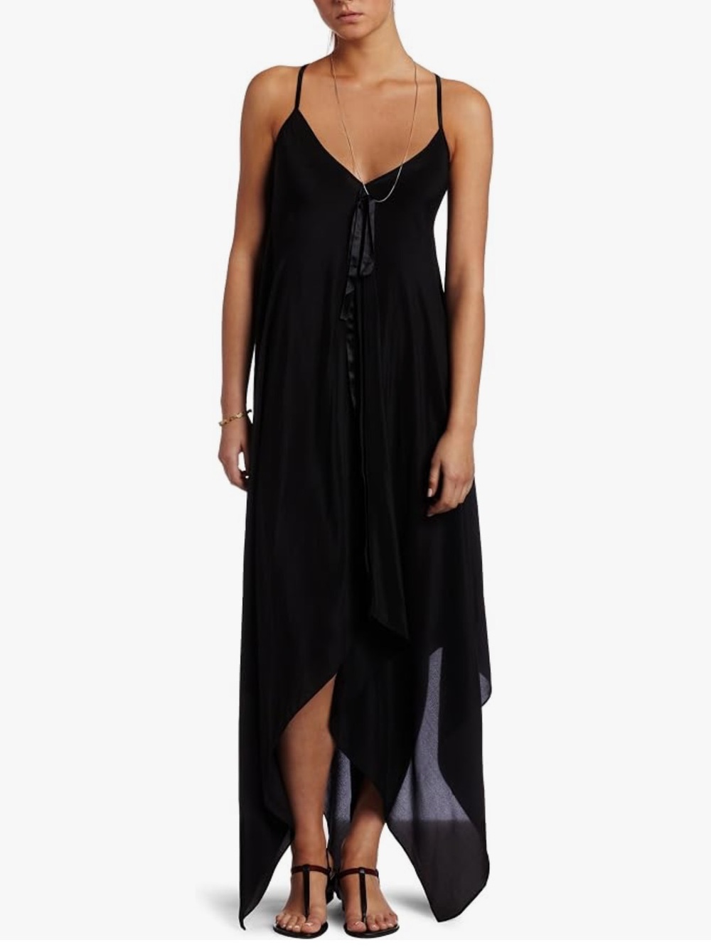 Heidi Klum for New Balance Black Strappy Maxi Dress with V-Neckline Handkerchief